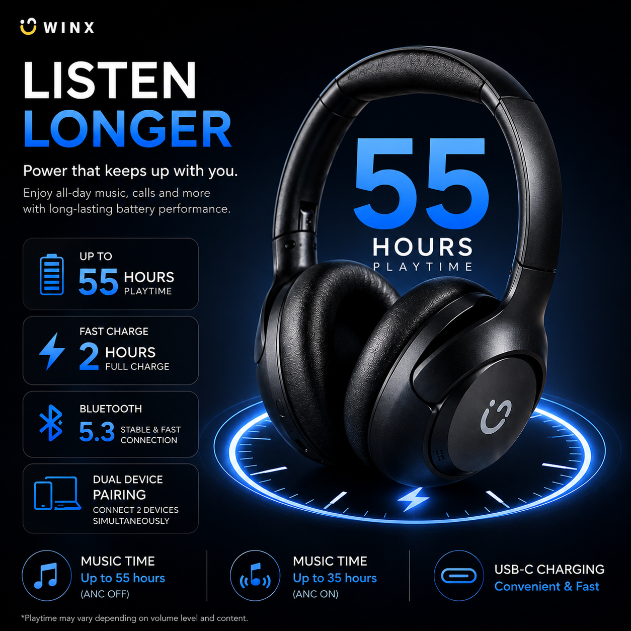 WINX VIBE Pure Hybrid ANC Headphones
